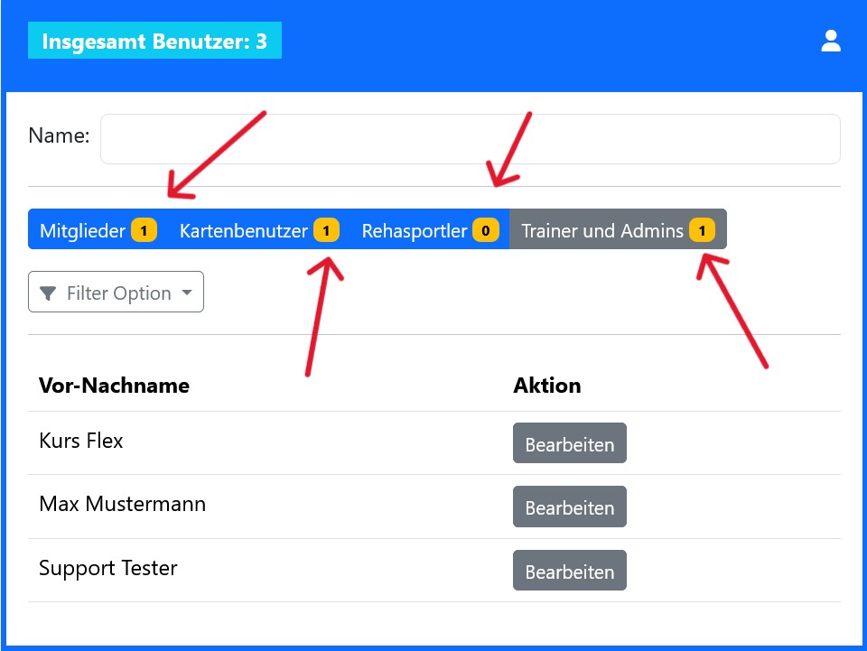Benutzerverwaltung: Erweiterte Suche, Filter &amp; Statistiken