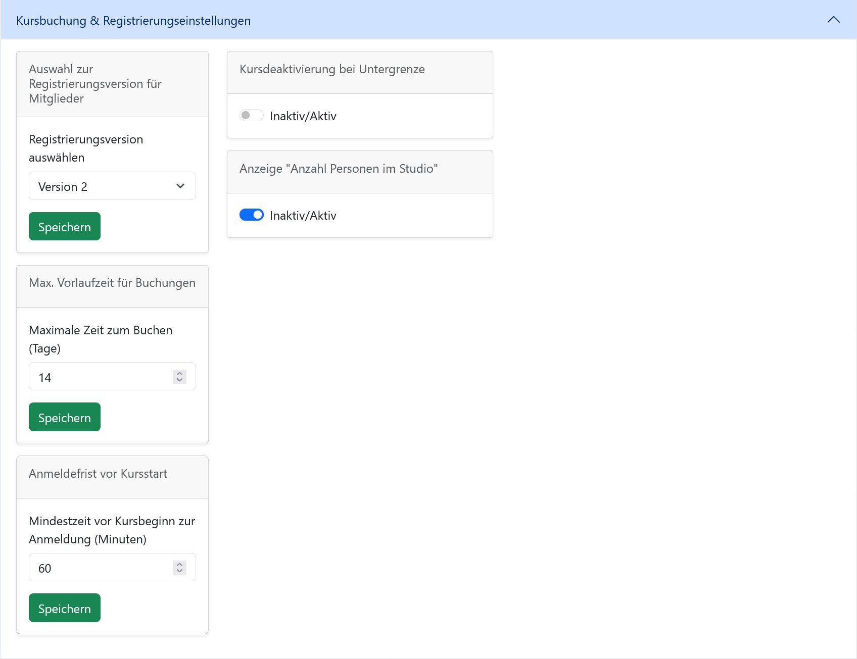 Kursbuchung &amp; Registrierungseinstellungen