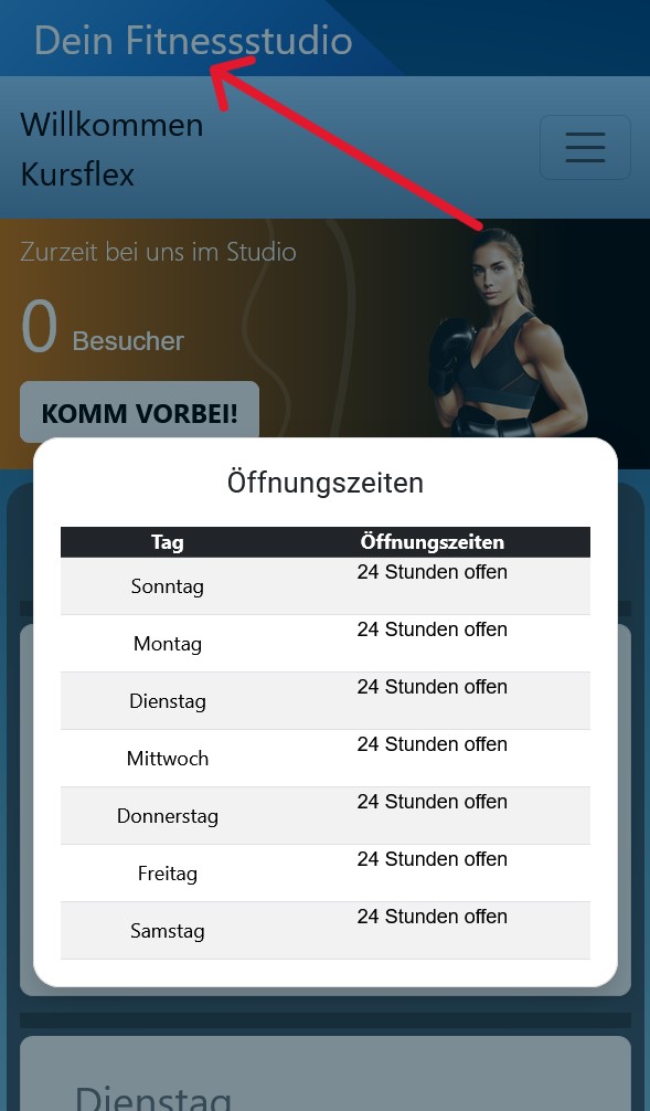 Öffnungszeiten in der Web-App einsehen