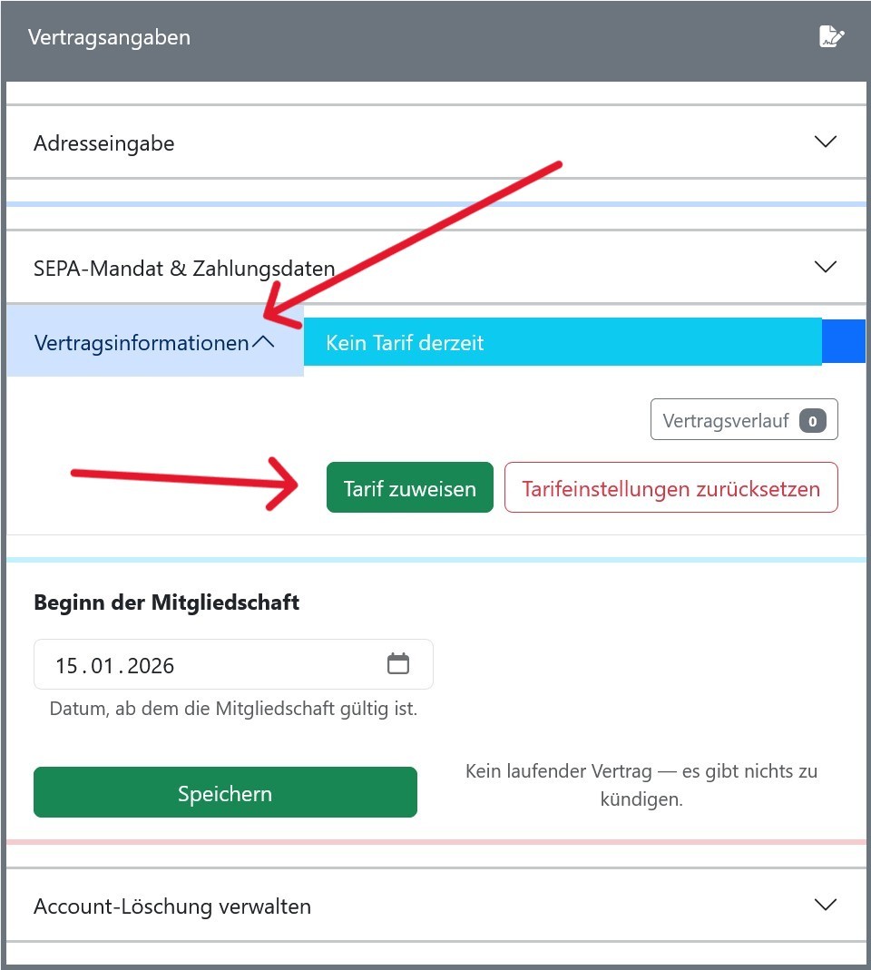 Vertragsinformationen &amp; Tarifzuweisung